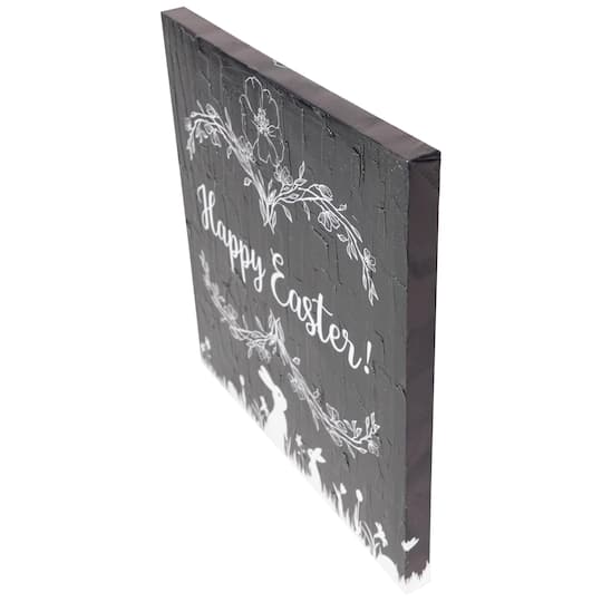 Black & White Happy Easter Bunnies Canvas Wall Art